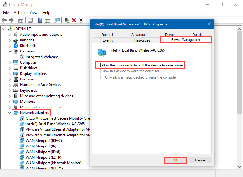 How do I disable Network Card Power Saving?